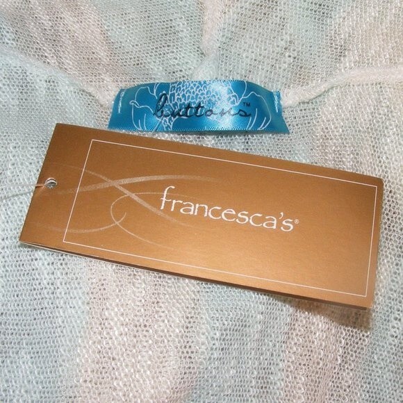 new FRANCESCA BUTTONS Sweater, M, Mint/Off-white, waterfall Open Front, LS - Picture 6 of 12